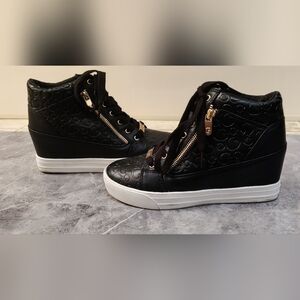Guess Black and Gold High-Top Wedge Sneakers